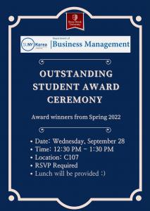 Outstanding Student Award Ceremony - Wednesday, September 28th at 12:30PM